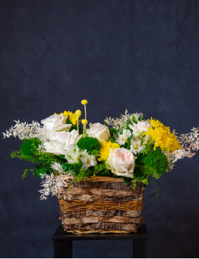 Garden Basket White Flowers with Touch of Yellow